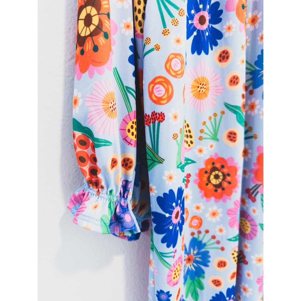 The ZigZag Stripe Floral Babydoll Dress Womens Medium Blue Whimsical Floral - Picture 4 of 8